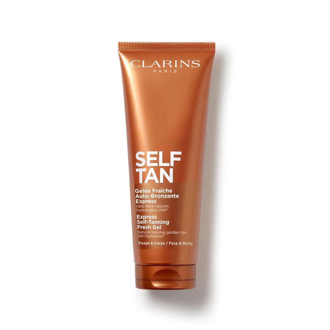 Clarins NEW Self-Tanning Gel | Quick Drying Self Tanner for Face and Body | Buildable, Streak-Free, Long-Lasting, Natural, Sun-Kissed Glow | 24H Hydration*| Contains Aloe Vera & Glycerin | 4.5 Ounces