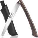 Folding Pruning Saw 10 Inch with Leather Sheath and Wenge Wooden Handle, SK5 Steel Blade, Foldable Hand Saw for Camping, Survival, Wood Cutting, Bushcraft and Tree Trimming (Black)