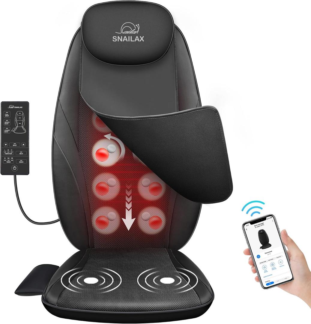 Snailax Back Massager with Heat, Gifts for Men, Women, Electric Deep Tissue Kneading Full Body Massage Chair for Back Pain, Home, Office Use, App Control