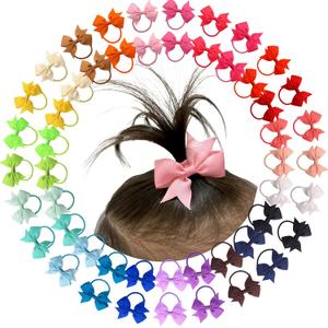 2 x CLLOT Baby Hair Ties with Bows,50pcs 2inch Baby Hair Bows Durable Rubber Bands Ponytail Holders Toddler Essential Hair Accessories for Infants Baby Girls in Pairs