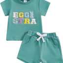 YINGISFITM Toddler Baby Boy Girl Easter Outfit Short Sleve Bunny Shirt Top Bunny Shorts Kids Easter Clothes Summer clothing (Green)