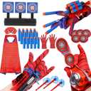 3 Sets Spider Web Shooters Easter Basket Stuffers for Kids Wrist Launcher Toys with Hero Gloves Auto Resetting Boards Spider Cape and Mask Cosplay Costume for Kids Birthday Party