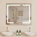 VEVOR Lighted Medicine Cabinet with Mirror, 36 x 30 in Recessed or Wall Mount, 3 Color Dimmable LED Bathroom Medicine Cabinet with HD Mirror, Clock, Adjustable Shelve Storage, Memory Defog Function
