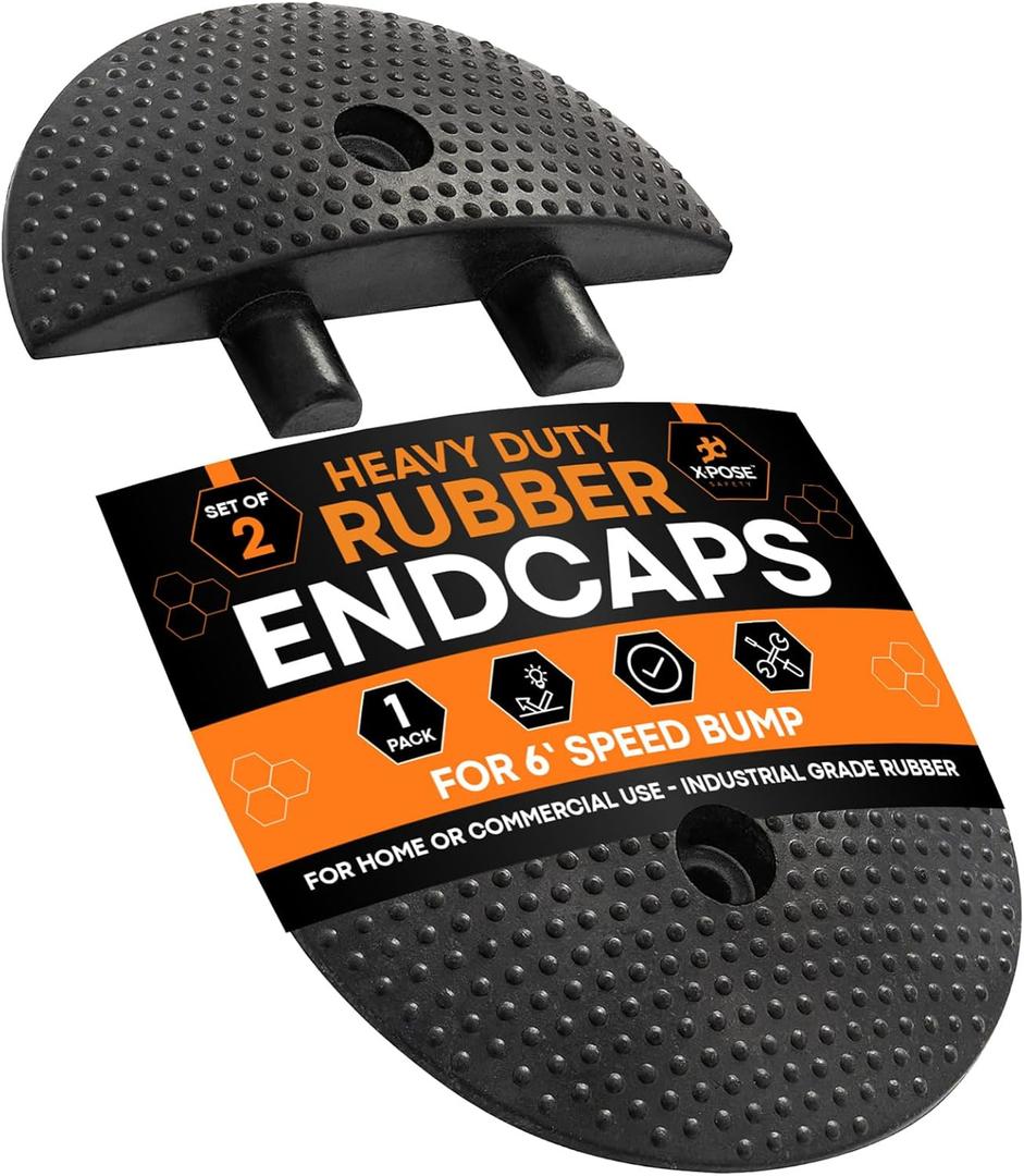 Xpose Safety Rubber End Caps for 6 Ft Speed Bumps (Set of 2) Modular Interlocking Accessories for Driveways, Roads, and Parking Lots
