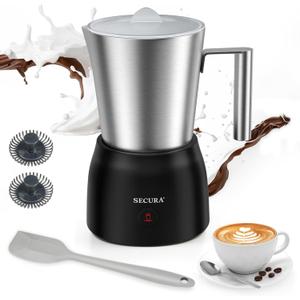 Secura Detachable Milk Frother and Steamer, 17oz Electric Milk Warmer with Glass Jug, 4-in-1 Hot & Cold Foam Maker for Latte, Cappuccinos & Hot Chocolate, Dishwasher Safe, BPA & Teflon-Free Design