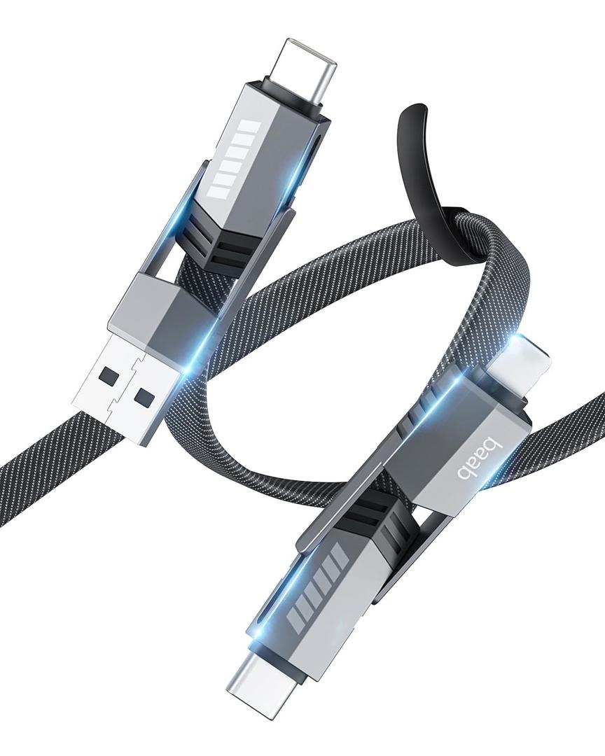 USB C Cable, [Baab Series] 4 in 1 60W USB C to USB C Cable 5ft Flat Nylon Braided Fast Charging Cord with Data Transfer Combo L/Type C/USB A Port