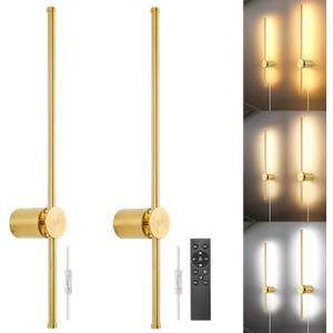 Wall Sconces Set of Two with Remote, Stepless Colors 3000K-6500K & Stepless Dimming, Hardwire or Plug-in, 180 Rotate, LED Gold Plug in Wall Sconces with Timer & Night Light, 23.6 Inches (Gold, Stepless Color Temperature: 3000K-6500K)