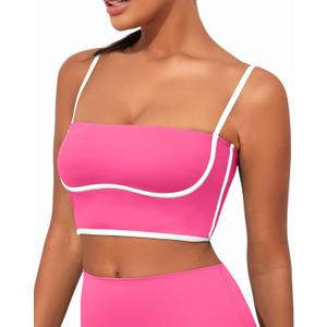AngiMelo Longline Sports Bras for Women Square Neck Going Out Tops Workout Top Built in Bra Support Padded Yoga Crop Tank (XL)
