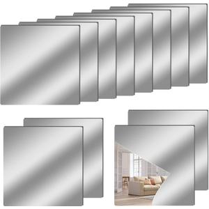 12" x 12" Acrylic Flexible Mirror Sheets, 12 Pack Self-Adhesive Mirror Tiles, Square Cuttable Wall Stickers, Non-Glass, Safety Reflective for DIY Craft Home Wall Decor (12"x12" - 12PCS)