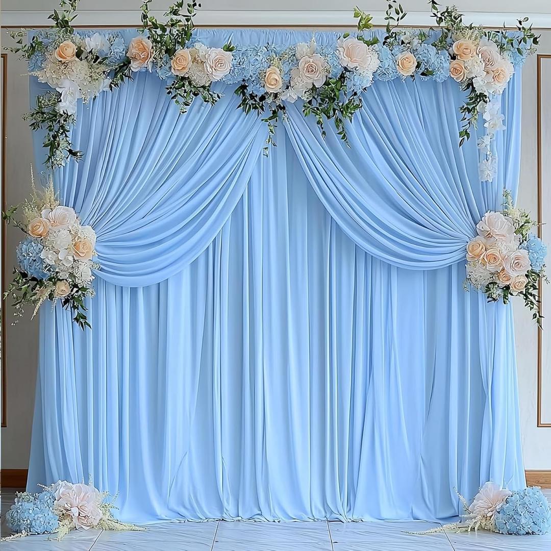 10 ft x 7 ft Wrinkle Free Baby Blue Backdrop Curtain for Baby Shower, Polyester Light Blue Photo Backdrop Drapes for Birthday Wedding Birthday Party Gender Reveal Photography (5'(W) x 7'(H), 2 panels)