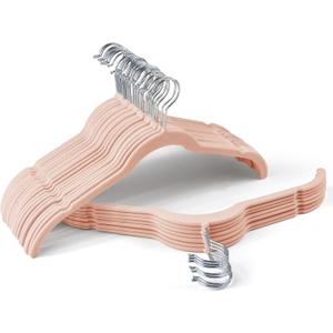 Premium Velvet Shirt Hangers 30 Pack, Non-Slip 360 Swivel Hook Space-Saving Felt Hanger, Slim Flocked Hangers for Blouses, Strappy Dresses, Tank Tops(Pink)