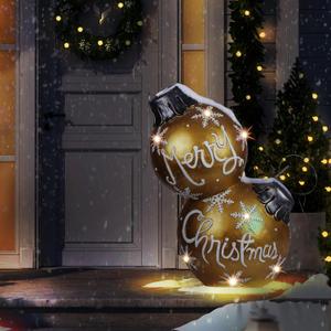 Alpine Corporation XL Merry Christmas Ornaments with 8 Warm White LED Lights and Timer, Indoor/Outdoor Light-Up Hanging Holiday Decor, Gold, Christmas Decoration