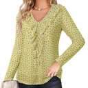 Gaharu Fancy Tops for Women: Yellow L Mesh Chiffon Dress Shirts Loose Fit L - Dressy Elegant Blouses for Work Business Interview - Tunic Tops for Office Lady (Yellow, L)
