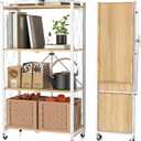 4 Tier Foldable Storage Shelf with Wheels,Folding Shelving Loads 400 LBS,No Assembly Bookshelf,Metal Shelving Units Storage for Garage,Living Room,Kitchen,Pantry, Office(27.9 x 13.3 x 49 in,White)
