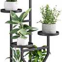YIZAIJIA Plant Stand Indoor Outdoor 4 Tier Flower Holder with Wheels Metal Plant Shelf Corner Display Rack Multi Plants Sheleves for Living Room Garden Patio Black