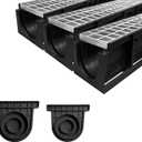 Channel Drain with Galvanized Steel Grates-39.4Lx6.1Wx5.5H in. Deep Profile Trench Drain System for Driveway,3 Pack Total Length 118.2in,Heavy Duty Trench Drain for Garage,Parking Lot