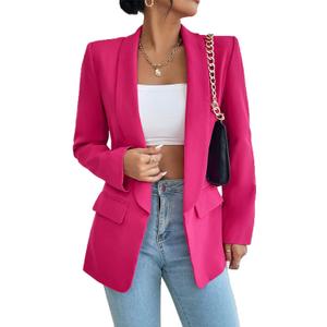 Nihsatin Women's Business Casual Blazer Lapel Collar Open Front Long Sleeve Jackets (XX-Large, Hot Pink)