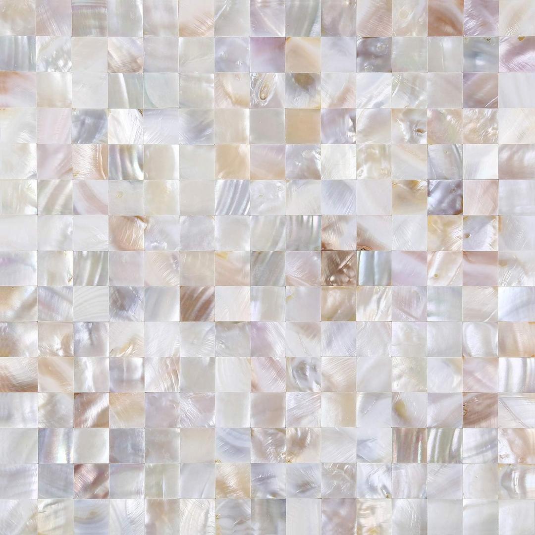 Peel and Stick Tile Backsplash Mother of Pearl Shell Mosaic Stick on Decor for Kitchen Living Room Bathroom (Nature White)