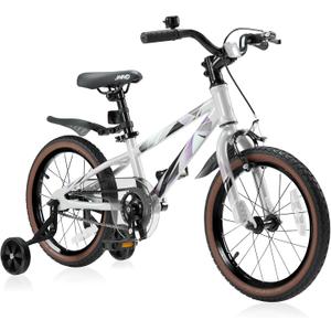 JMMD Kids Bike for Ages 4-12 Years Old Boys Girls, 14 16 18 Inch Kids Bike with Training Wheels & Kickstand, Kids Bicycle for Toddlers and Kids with Handbrake (silverpurple)