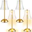 4 Pcs Cordless Table Lamp Gold Cordless Battery Operated Touch Table Lamps Rechargeable 3 Color Dimmable LED Portable Flower Lamp for Bedroom Living Room Kitchen Dining Outdoor