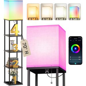 addlon 5-Tier Floor Lamp with Shelves, Modern Shelf Lamp with RGB Smart Bulb, APP Control Standing Lamp with White Lamp Shade, Floor lamp for Living Room, Bedroom (70'' H, Black)