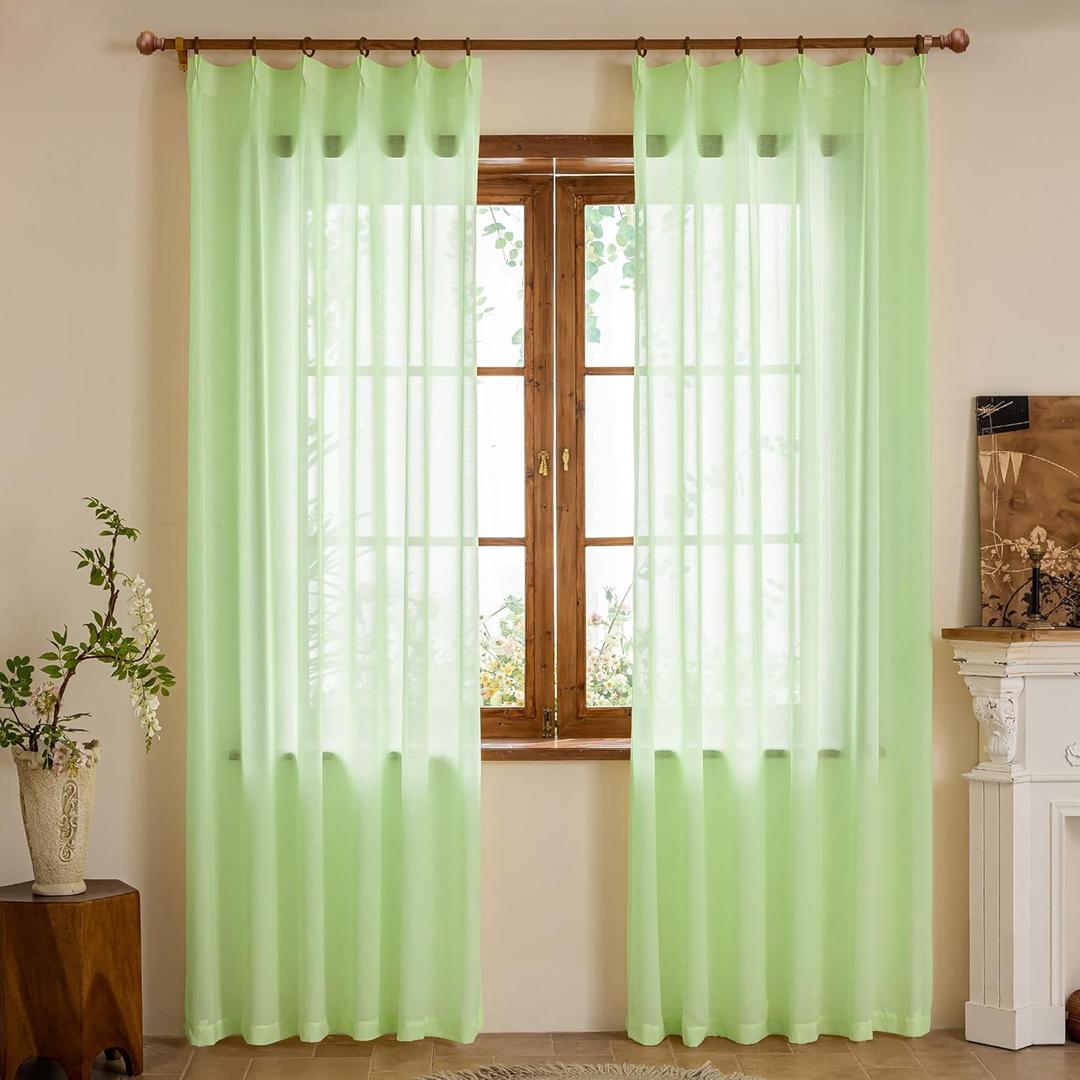 Pinch Pleated Sheer Curtains 84 Inch Length, Semi Voile Sheer Curtains for Bedroom Living Room Pinch Pleated Soft Touch Light Filtering Drapes(Reed Green, 42 W x 84 L, 2 Panels)