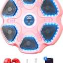 Music Boxing Machine - Smart Trainer w/Bluetooth Sync, 11 Modes & 9 Speeds, Wall Punching Target with Gloves & No-Hurt Tech for Home Gym (pink)