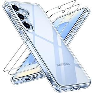 ivoler 3-in-1 Case for Samsung Galaxy S25 5G 6.2" (Not for S25 Plus 6.7") with 2 Pack Tempered Glass Screen Protector[Full Coverage], Protective Slim Phone Bumper Cover Clear [Non-Yellowing]
