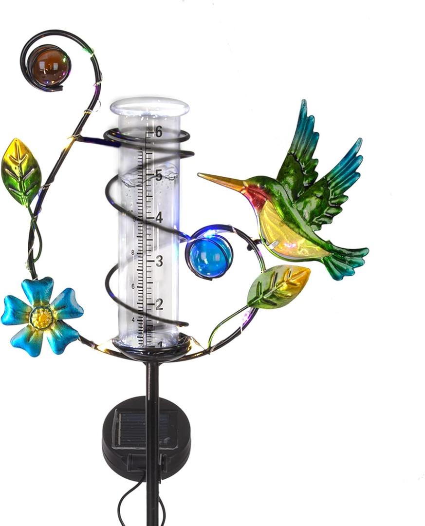 Stargarden Hummingbird Rain Gauge Outdoor Solar LED Lights Rain Gauge Decorative Waterproof for Yard Garden Patio Lawn