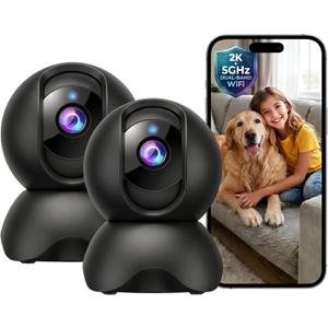 2K 2.4G & 5G Indoor Security Camera, 2 Pack Baby Monitor & Pet Dog Camera with Phone App, 360° Pan-Tilt WiFi Cameras for Home Security, 2-Way Audio, Night Vision, Auto-Tracking, Privacy Mode