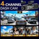 4 Channel Dash Cam, 360° View 3K Front +1080P x3 Left & Right, Dash Camera for Cars,8 IR Lamps Night Vision,Voice Control,WiFi & APP Control,G-Sensor,Parking Mode, with a Free 64GB SD Card