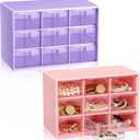 Wenqik 2 Pcs Mini Storage Drawers Teacher Toolbox Organizer with 9 Clear Drawers Small Plastic Desktop Teacher Desk Craft Organizer for Classroom Office 7" x 3. 9" x 4. 7" (Purple, Pink)