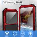 Lunivop Compatible with Samsung Galaxy S24 FE Case Metal Heavy Duty Phone Case Built-in Screen Protector Full Body Protective Dust Proof Military Grade Rugged 2024 Red
