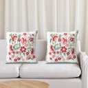 Set of 2 Embroidered Decorative Throw Pillow Covers Couch Square Pillowcases Cushion for Bedroom Sofa Farmhouse Decor 18x18 Inch (Angel Flower)