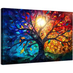 Colorful Tree of Life Wall Art Abstract Tree Pictures Wall Decor Tree Art Wall Decor for Living Room Office Blue Orange Nature Canvas Wall Decor Tree of Life Prints for Bedroom Home Decoration 12x16"