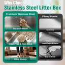OROLEY XXXL Stainless Steel Cat Litter Box with Lid, Extra Large High-Sided Enclosed Box for Big Cats, Leak-Proof & Non-Stick, Easy Entry, Includes Scoop & Step (23.6" x 15.7" x 10.6")