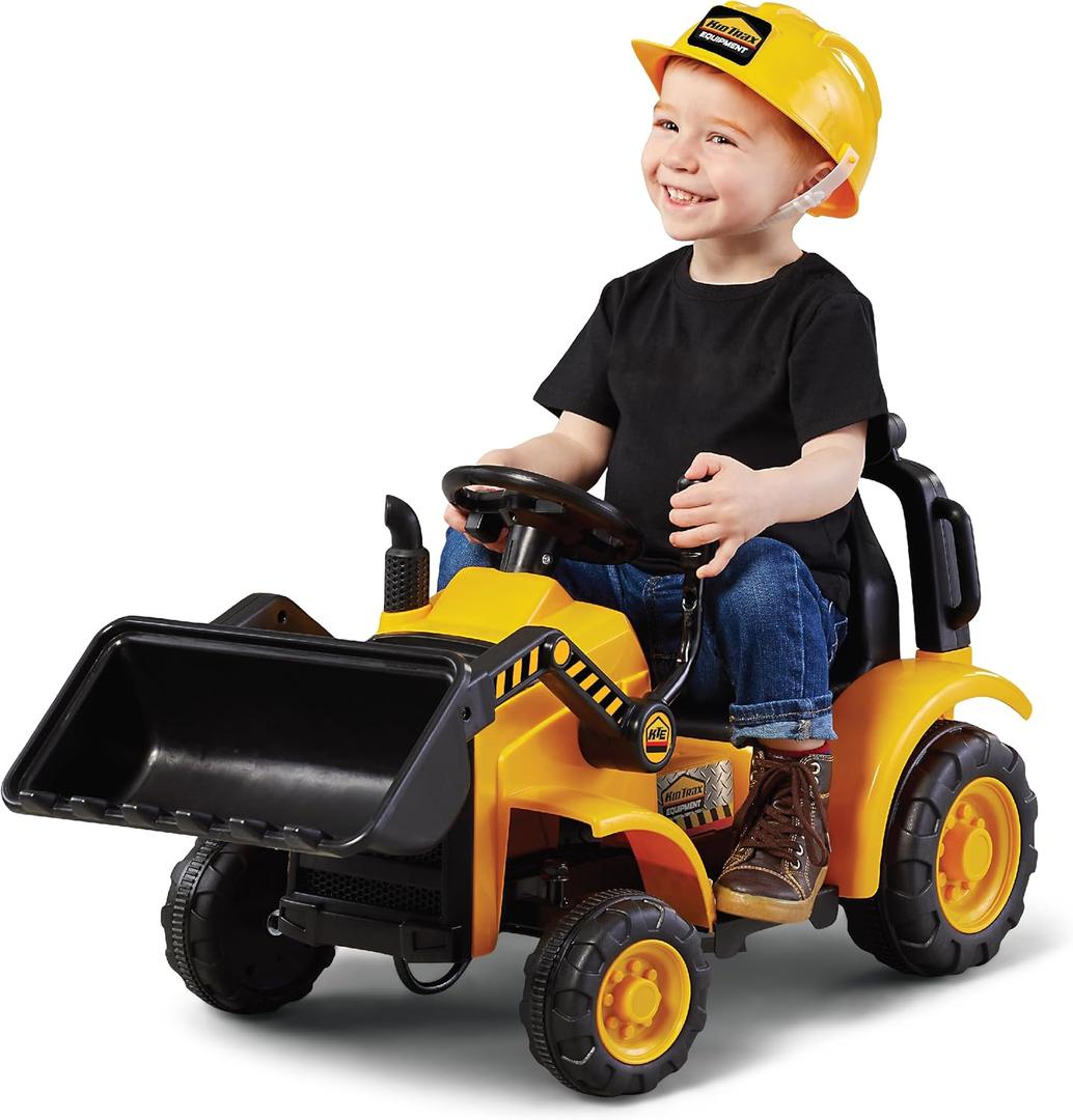 Kid Trax 6V Frontloader Ride-On Toy for Kids, Ages 18-36 Months, Max Weight 44 lbs, Easy Push Button Drive System and Pull Front Bucket Lever, Includes Toy Hard Hat