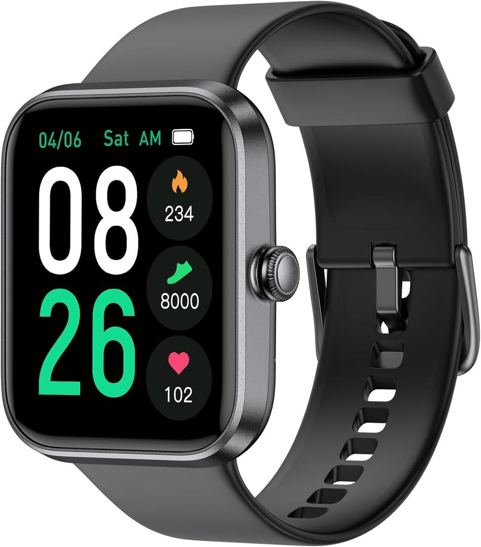 EURANS Smart Watch 45mm, AMOLED Fitness Watch with Heart Rate/Sleep Monitor Steps Calories Counter, IP68 Waterproof Activity Tracker Compatible with Android iOS (Black)
