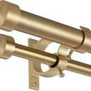Lwiiom Double Blackout Curtain Rods 140 to 164 Inches (11.5-13.5 Feet),1-Inches Front and 5/9 Inches Back Adjustable End Cap Double Window Drapery Rod for Drapes and Curtains,Warm Gold