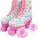 jessie Girl Roller Skates for Kid, PU Leather Flash Rainbow Adjustable Roller Skates Girls Ages 5-12 Four-Wheel Beginner Adult Indoor Outdoor, 37-Women's 7/ Youth 6