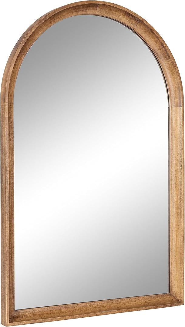 Kate and Laurel Hatherleigh Modern Transitional Arched Wooden Wall Mirror; 24 x 36; Rustic Brown; Decorative Wood Arch Mirror for Use in Bathroom; Entryway; or Bedroom