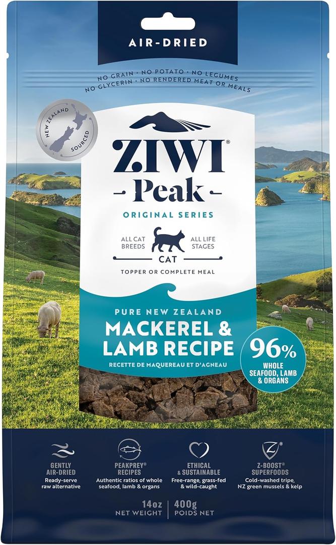 ZIWI Peak Air-Dried Cat Food  Mackerel & Lamb - All Natural, High Protein, Grain Free, Limited Ingredient w/ Superfoods (14oz)
