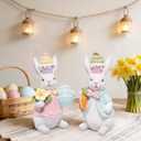 Hodao Easter Bunny Figurines Set of 2 Decor, Spring Decorative Rabbit Couple with Colorful Cake, and Easter Eggs Tabletop Home Decoration for Living Room, Entryway (Blue-pink)