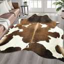 Easycozy Faux Cowhide Cow Print Rug: 4.6 x 5.2 Western Decor Faux Cowhide, Thickened Cow Print for Bedroom, Living Room, Home Office Decor (Floral Brown)