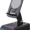 JINSERTA Portable Smart Induction Speaker Mobile Phone Holder RGB Colorful Ambient Light Wireless Bluetooth Speaker Phone Reverse (Black)