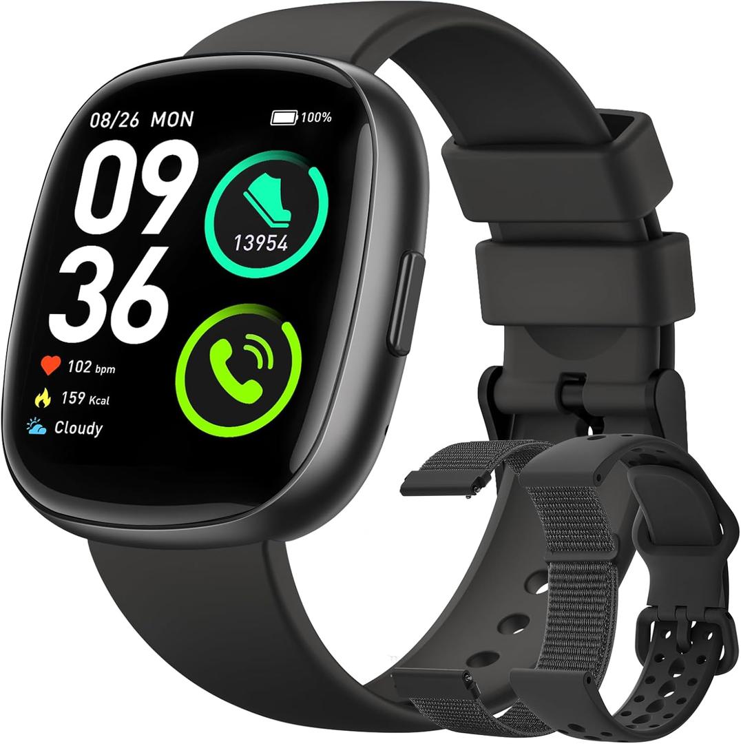 Smart Watches for Men Women Fitness: Fitness Tracker with Blutooth Call 24/7 Heart Rate SpO2 Sleep Monitor 5ATM Waterproof 120+ Sport Mode Activity Trackers Compatible iPhone Android Phones (3 Bands) (Black)