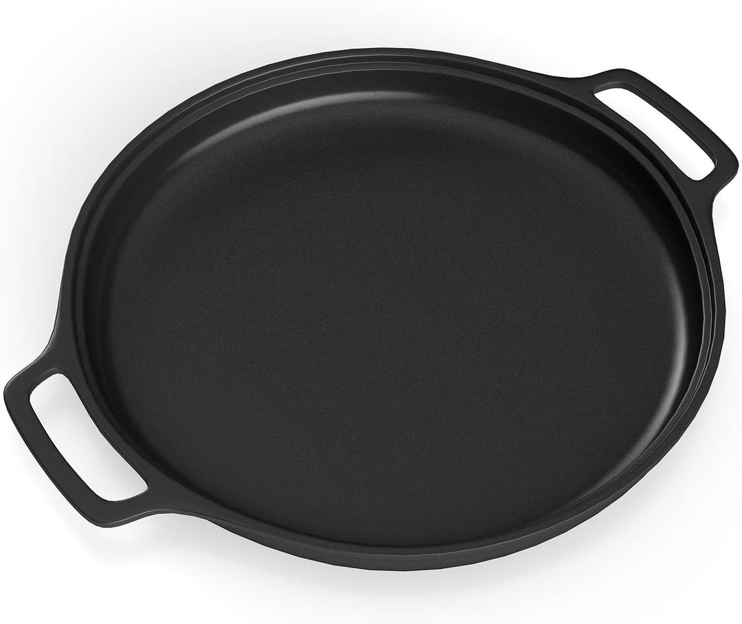 14Inch Cast Iron Griddle, Thickened Double Ears Pizza Pan, Griddle Pan for Stove Top, Gas Grills and Outdoor Cooking, Smooth Polished Surface, Easy to Clean