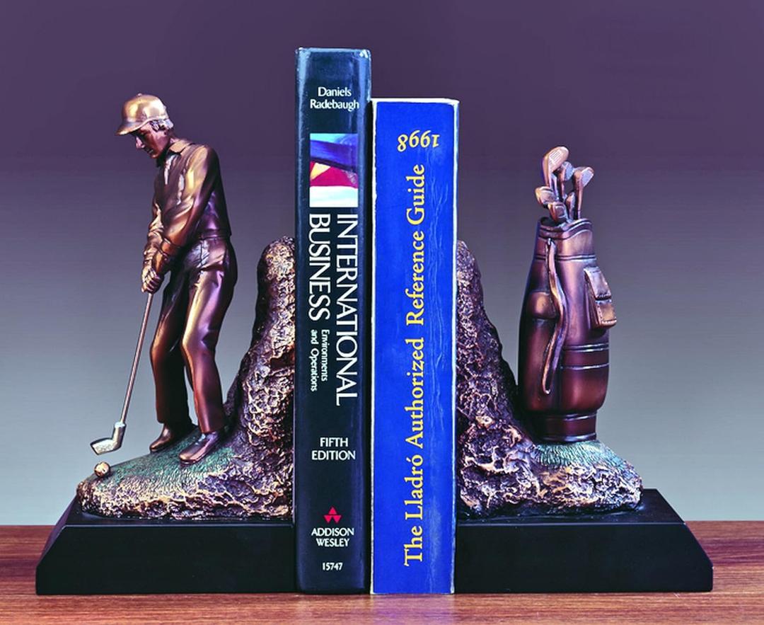 Golfer Golf Golfing Bronze Finish Bookends, 9 inches H