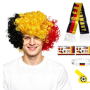 Wildarms Germany Soccer Fan Accessories Kit 6PCS with Wig, Scarf, Tattoos, Whistle & Wristband