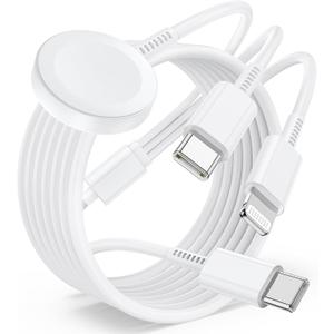for Apple Watch Charger Fast Charging,3 in 1 Multi Charger Cable 6FT USB C Cable,iWatch Charger Cord for iWatch Ultra3/2/1/SE 3/2 Series 11/10/9/8/7/6/5/4,for iPhone17 15 16 Pro Max/14/13/12/11 (White)
